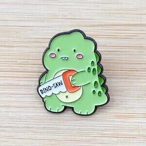 Dino Saw Soft Enamel Pin, Pun Pins, Meme Themed, Funny Enamel Pins